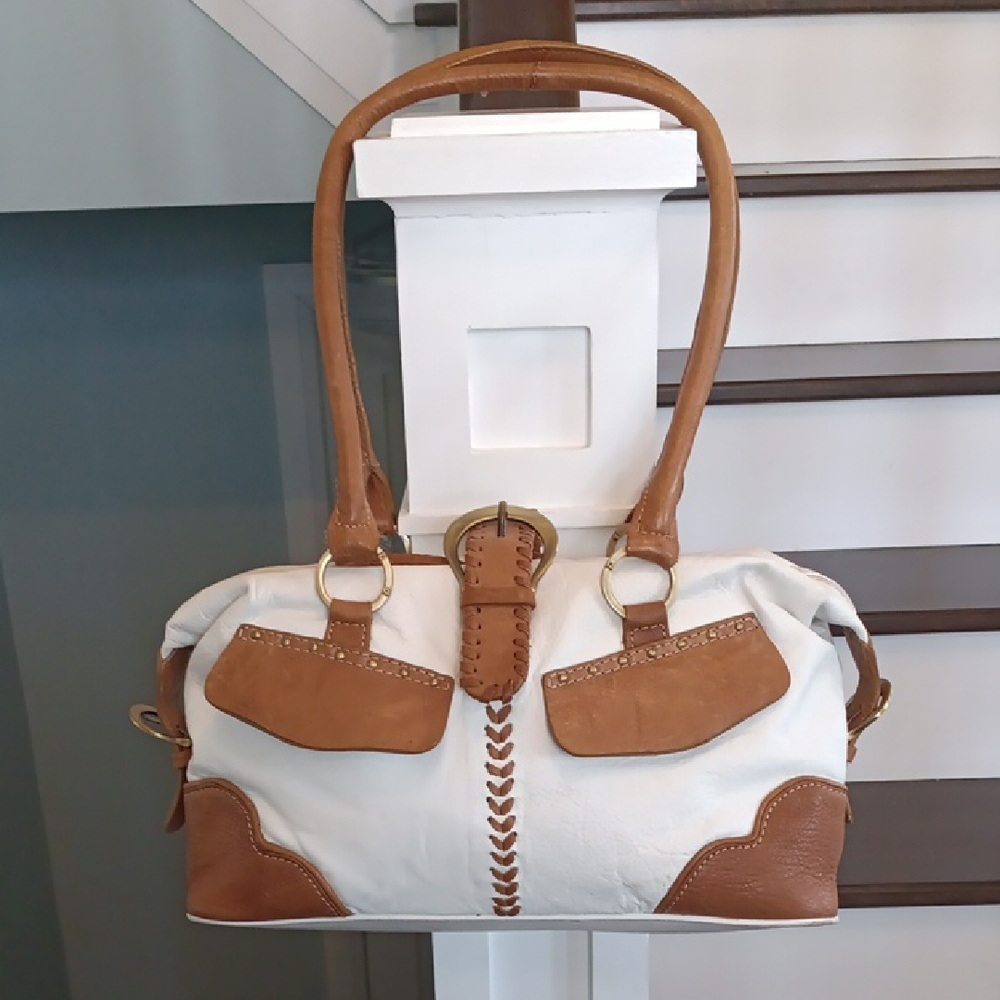 + Vintage Michael Rome Designs White & Tan Leather Handbag